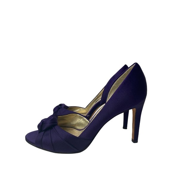 NINA D'Orsay Purple Satin Peep Toe Heels Size 8.5 - Picture 4 of 13